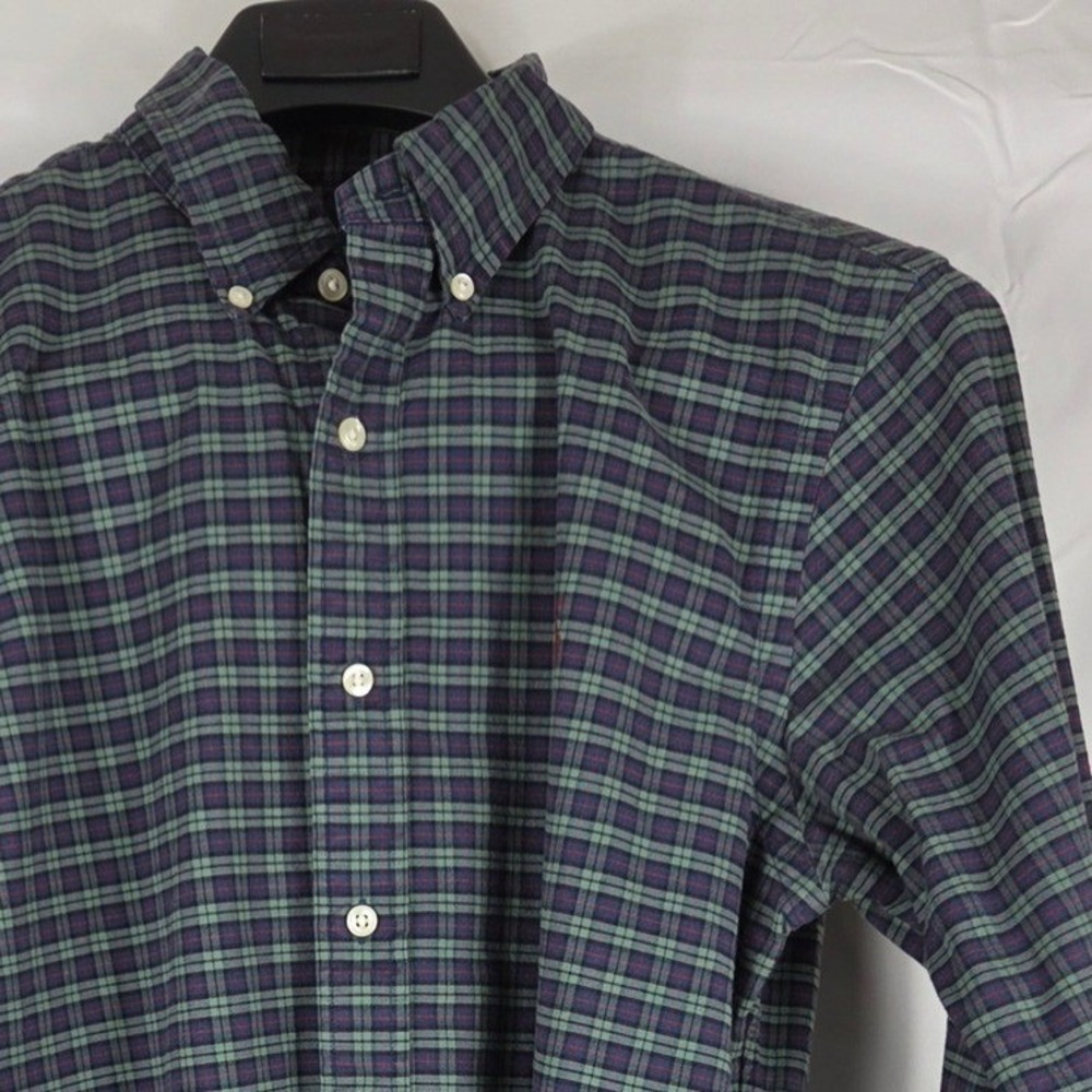 Ralph Lauren Slim Fit Stretch Oxford Shirt Men Medium Green Blue Plaid Button Up